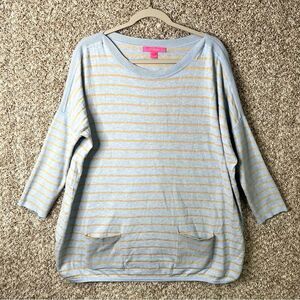 Lilly Pulitzer Sweater Women’s Large Cobo Blue & Gold Coastal Shell Striped